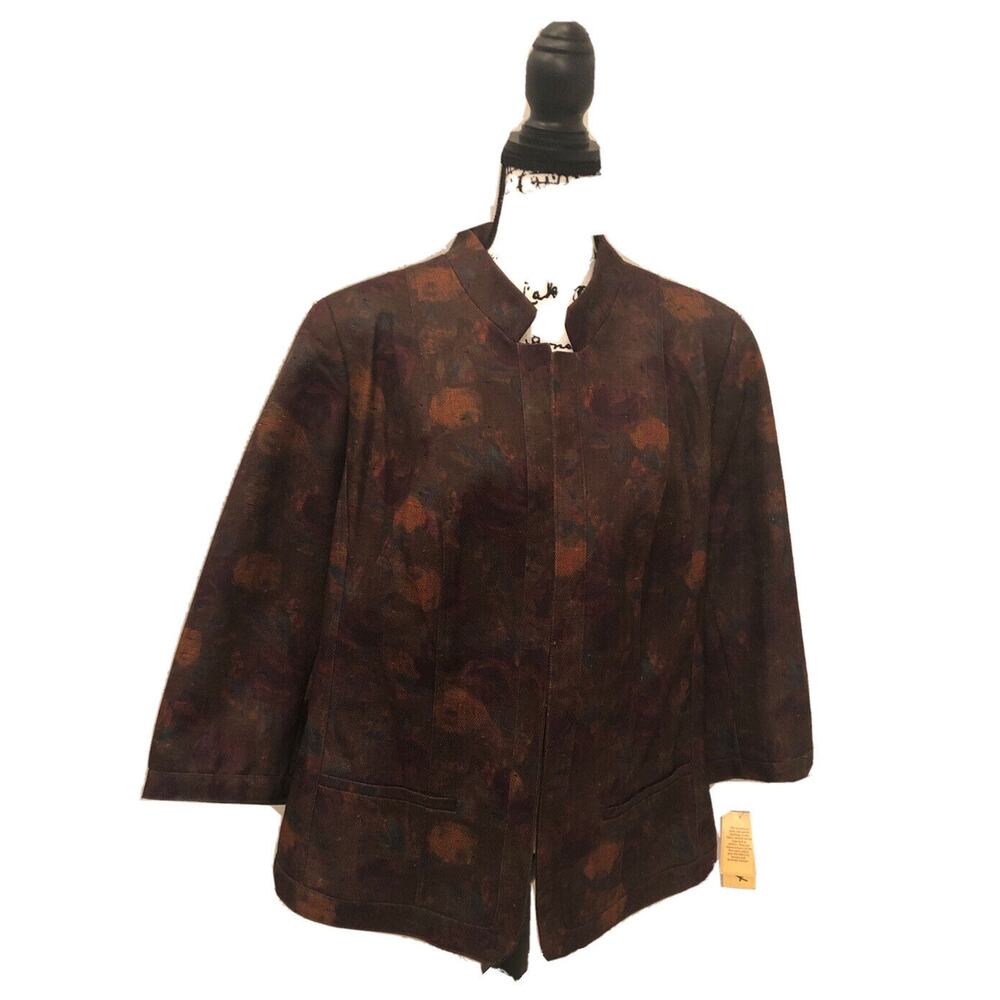 Kim Rogers Woman Brown Floral Tapestry Herringbone Blazer 20W 6T4A4465 New